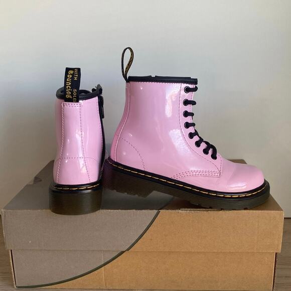 Dr. Martens 1460 Pink Leather Lace Up Zip Ankle Boots Girls  -Size 12 C - Picture 8 of 13